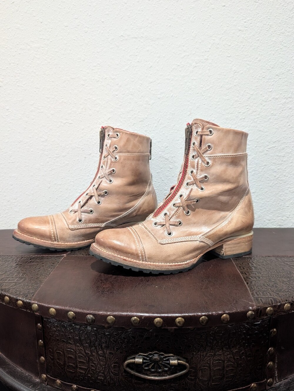 Freebird by Steven Liverpool Distressed Tan Leather Combat Boots Size 9